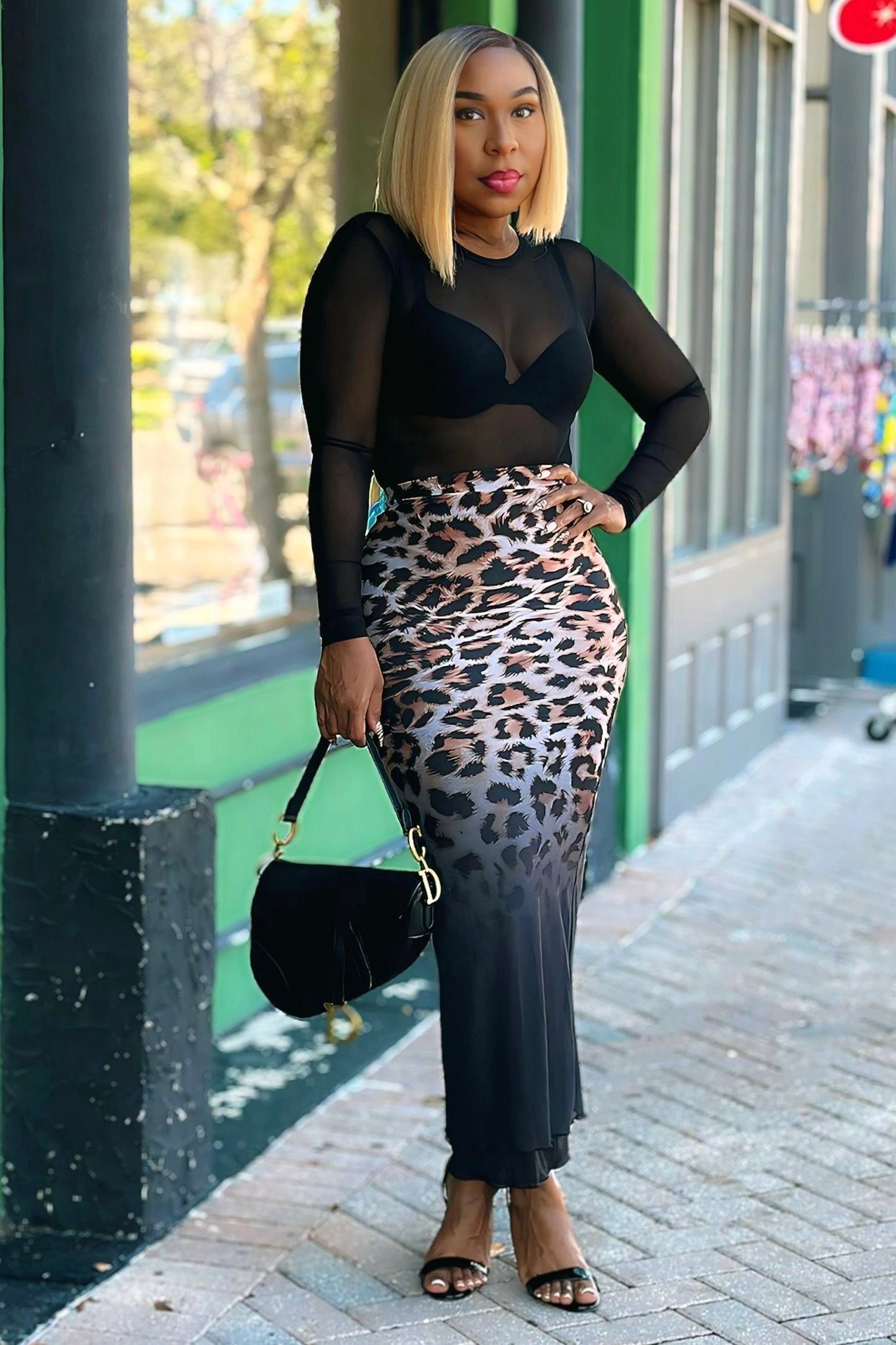 Tough Style Anti Cling Finish Dannetta Leopard Print Ombre Mesh Maxi Skirt