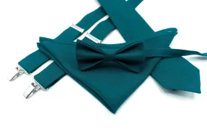 Dark Teal Bow Tie & Matching Pocket Square | Men's Pre-Tied Set