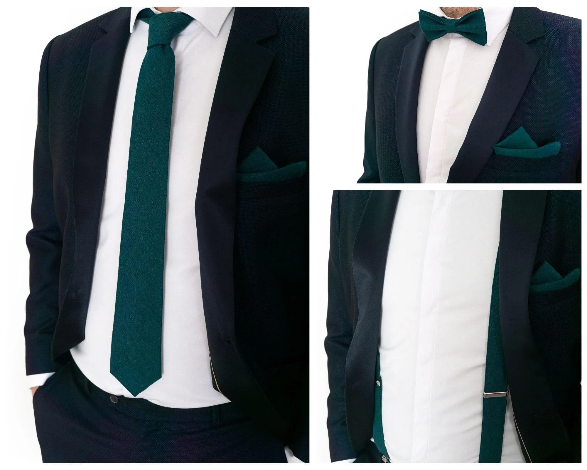 Dark Teal Bow Tie & Matching Pocket Square | Men's Pre-Tied Set