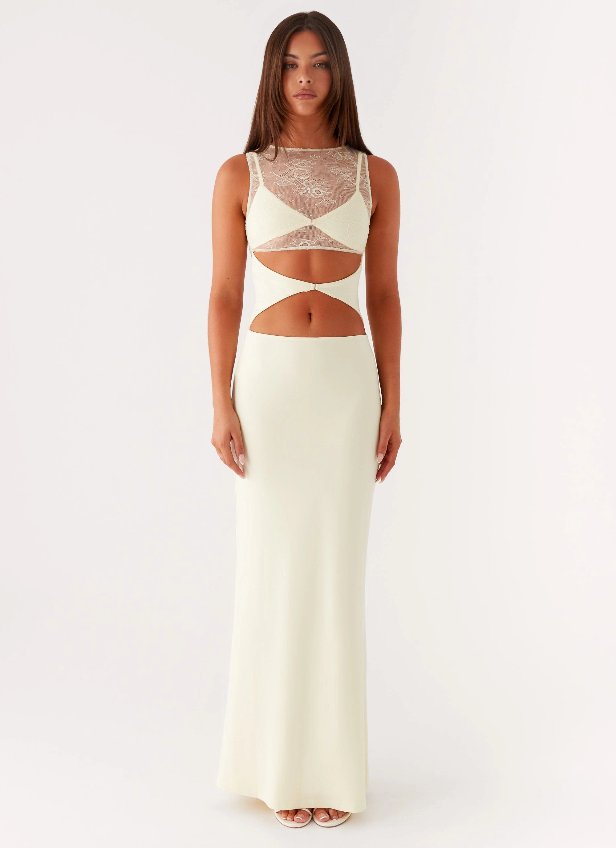 Striped-Pattern Insulating-Lining Imperial Maxi Dress - Yellow