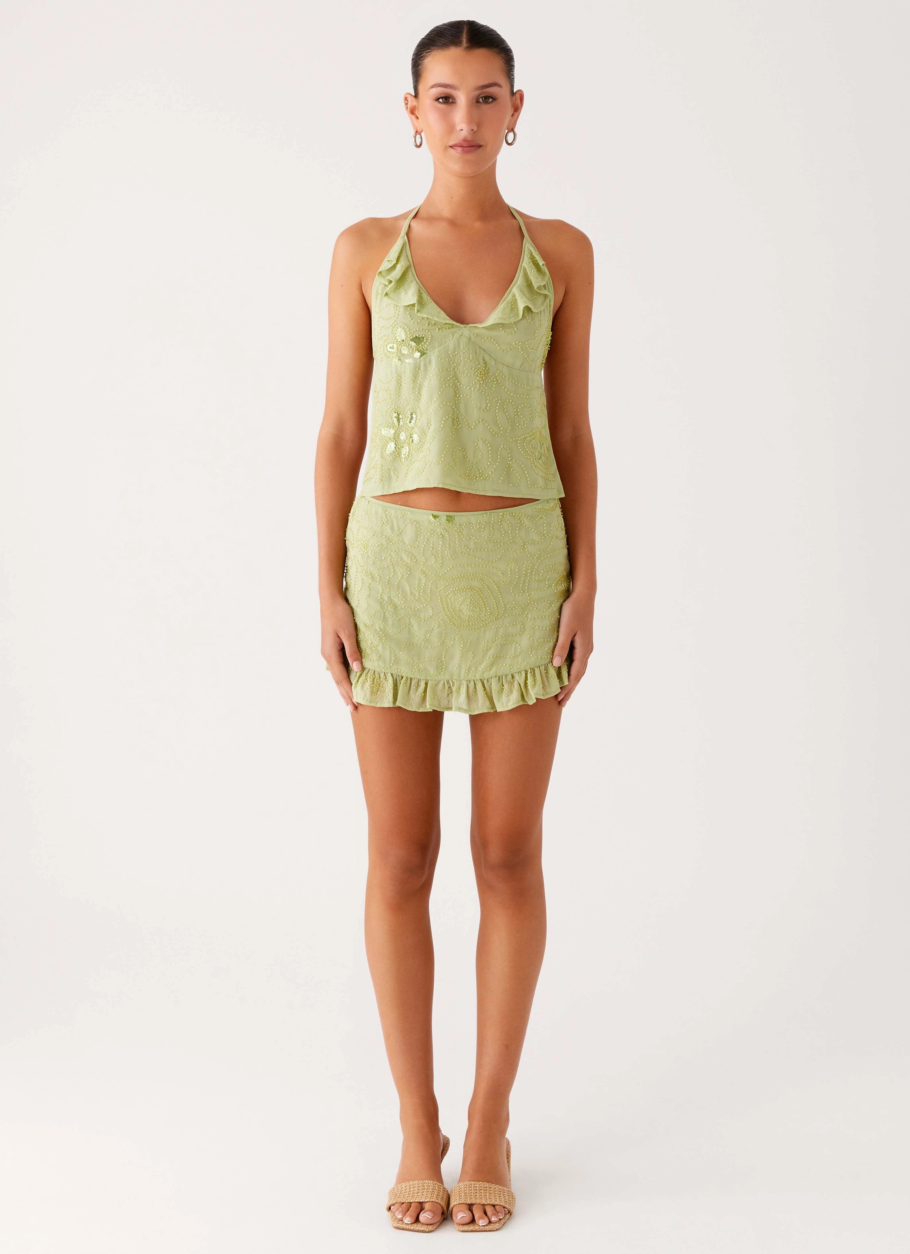 Street Style Collector??s Item Savoir Beaded Mini Skirt - Mint