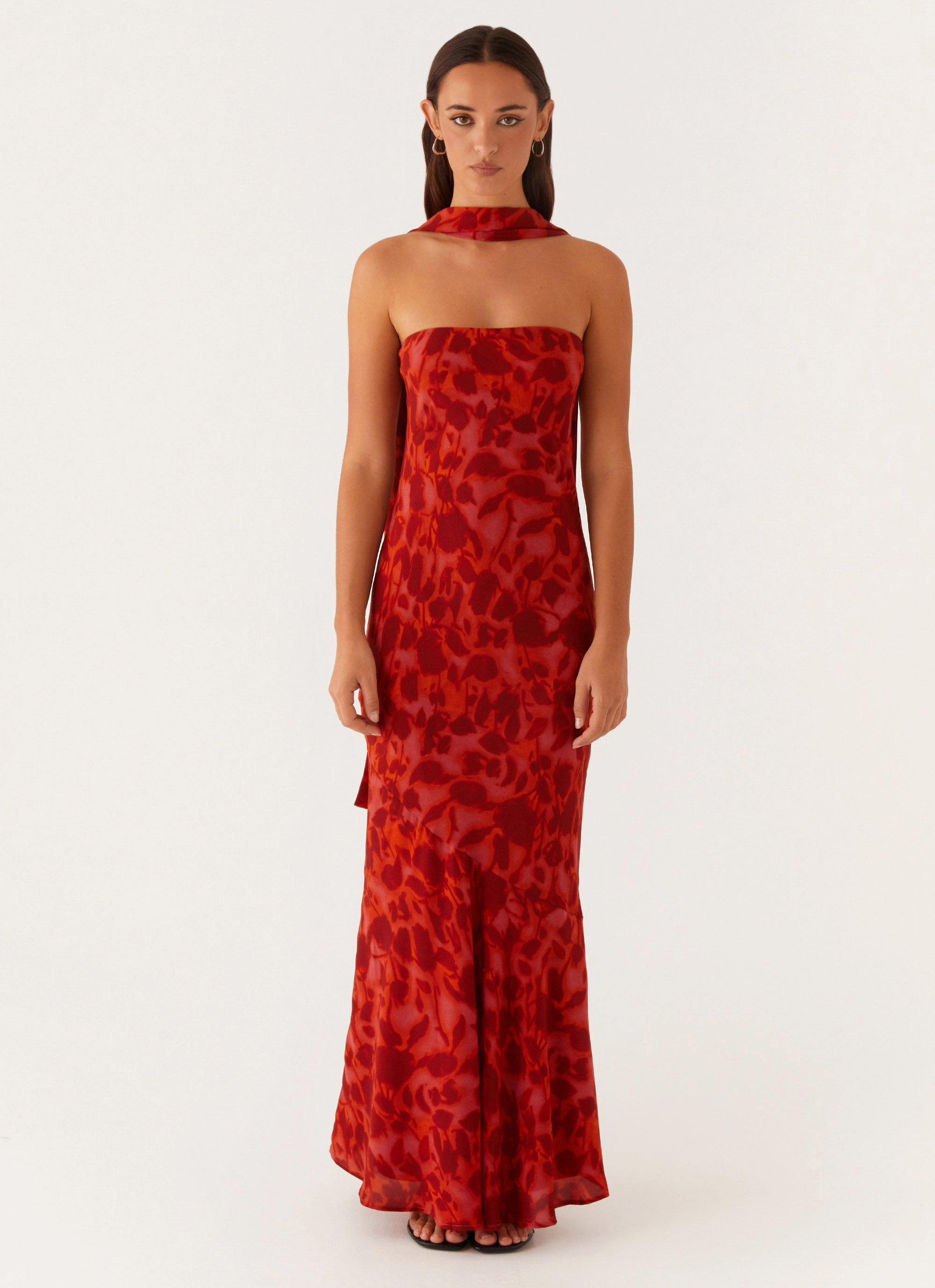 Secure Closure Material Innovation Day Ready Under The Pagoda Maxi Dress - Deep Red Floral