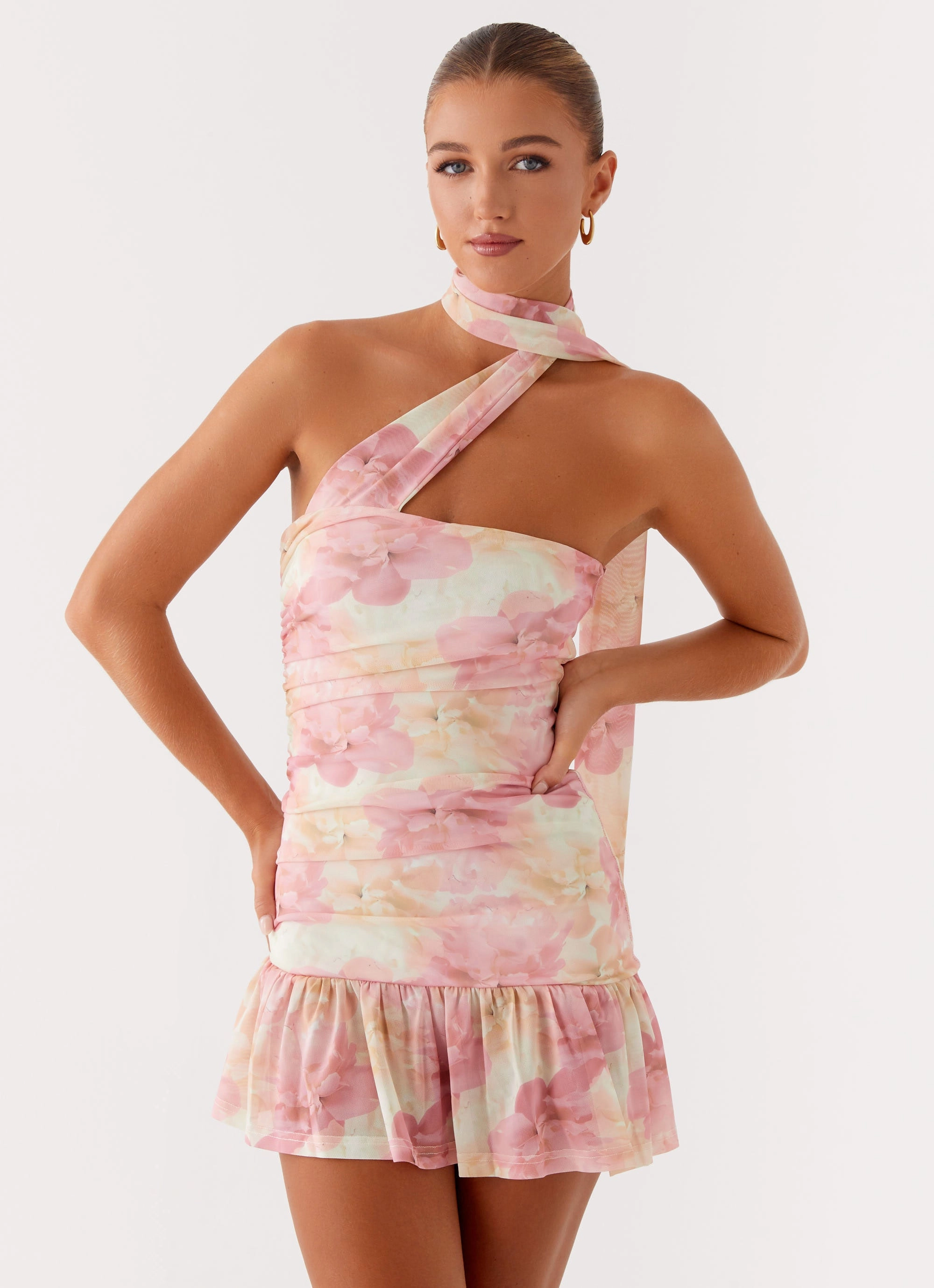 Minimal Curve Fleur Mini Dress - Floral Print