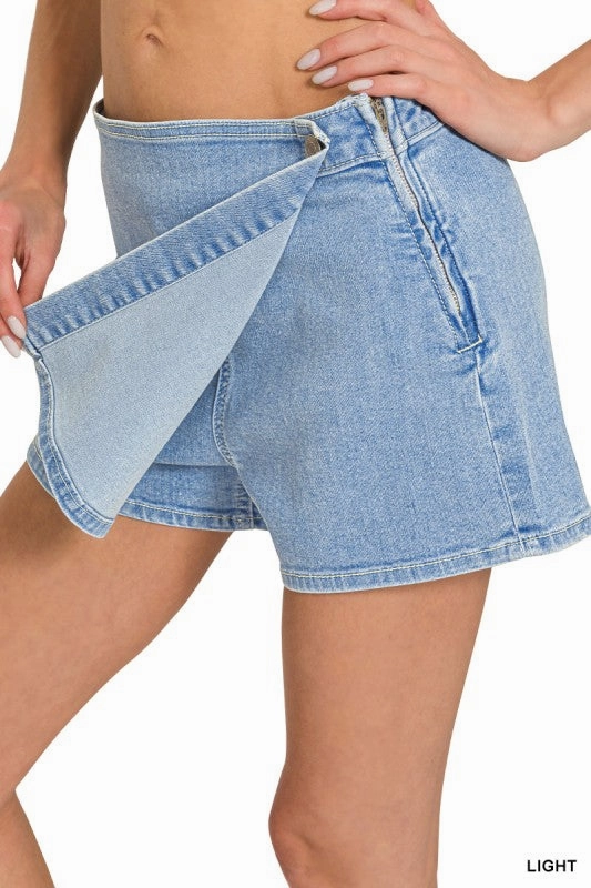 All Day Heather Wrap Front Skort Denim