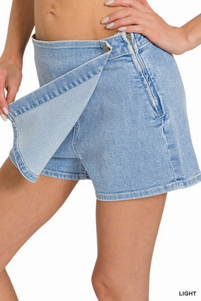 Daytime Style Heather Wrap Front Skort Denim All Day Heather Wrap Front Skort Denim