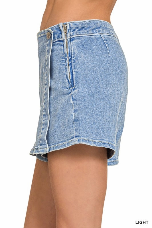 Heather Wrap Front Skort Denim Twist Front Durable Hem