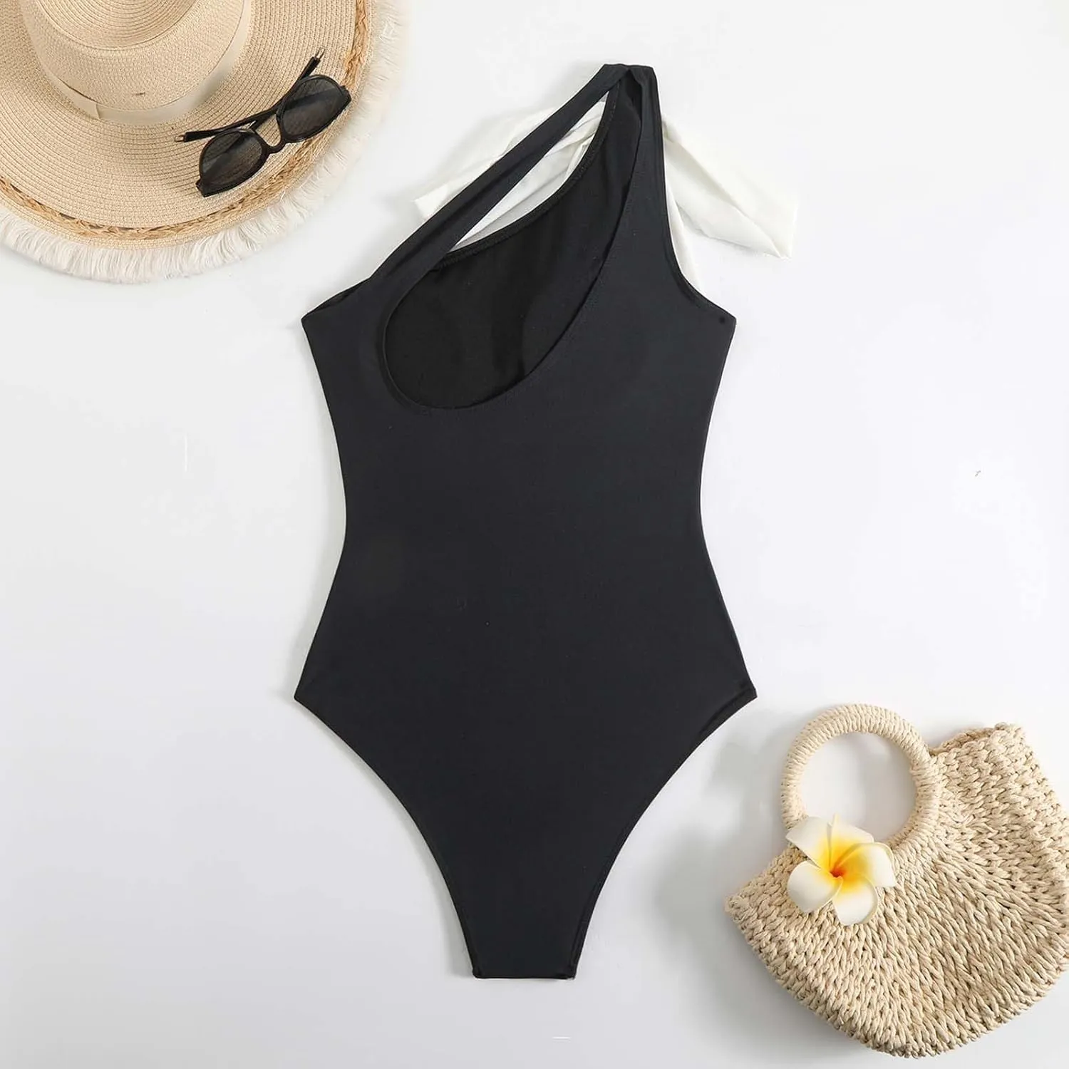 DDAPJ pyju One Shoulder One Piece Swimsuit for Women Tummy Control Bathing Suits Backless Full Coverage Padded Swimwear