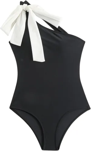 DDAPJ pyju One Shoulder One Piece Swimsuit for Women Tummy Control Bathing Suits Backless Full Coverage Padded Swimwear