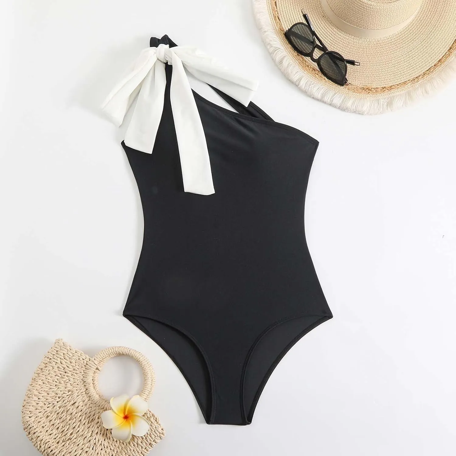 DDAPJ pyju One Shoulder One Piece Swimsuit for Women Tummy Control Bathing Suits Backless Full Coverage Padded Swimwear