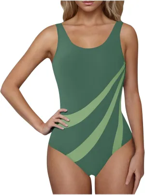 DDAPJ pyju Women's One Piece Swimsuit Color Block Tummy Control Slimming Bathing Suit Backless Athletic Monokini Swimwear