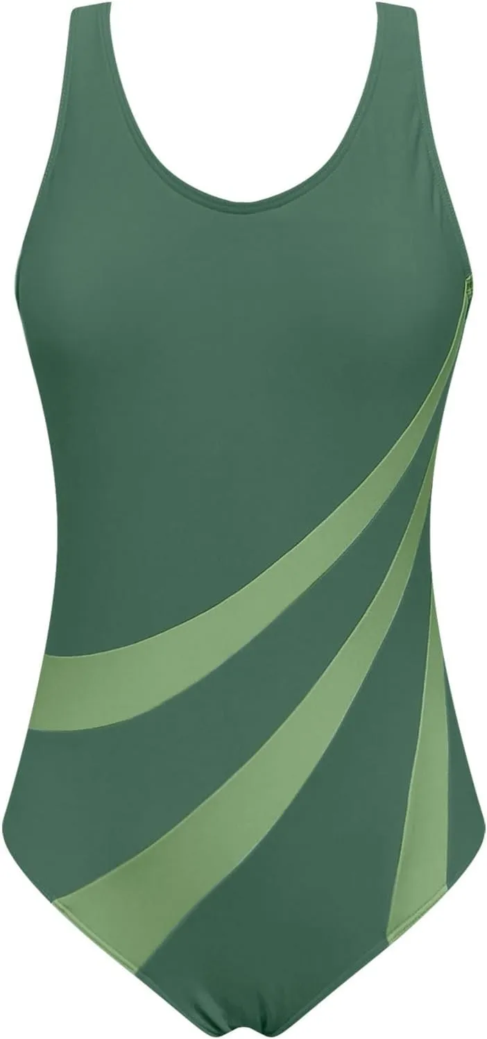 DDAPJ pyju Women's One Piece Swimsuit Color Block Tummy Control Slimming Bathing Suit Backless Athletic Monokini Swimwear