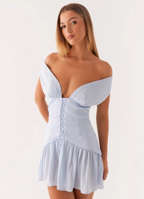 Dear Diary Mini Dress - Pastel Blue Hand-Wash Stylish Feel