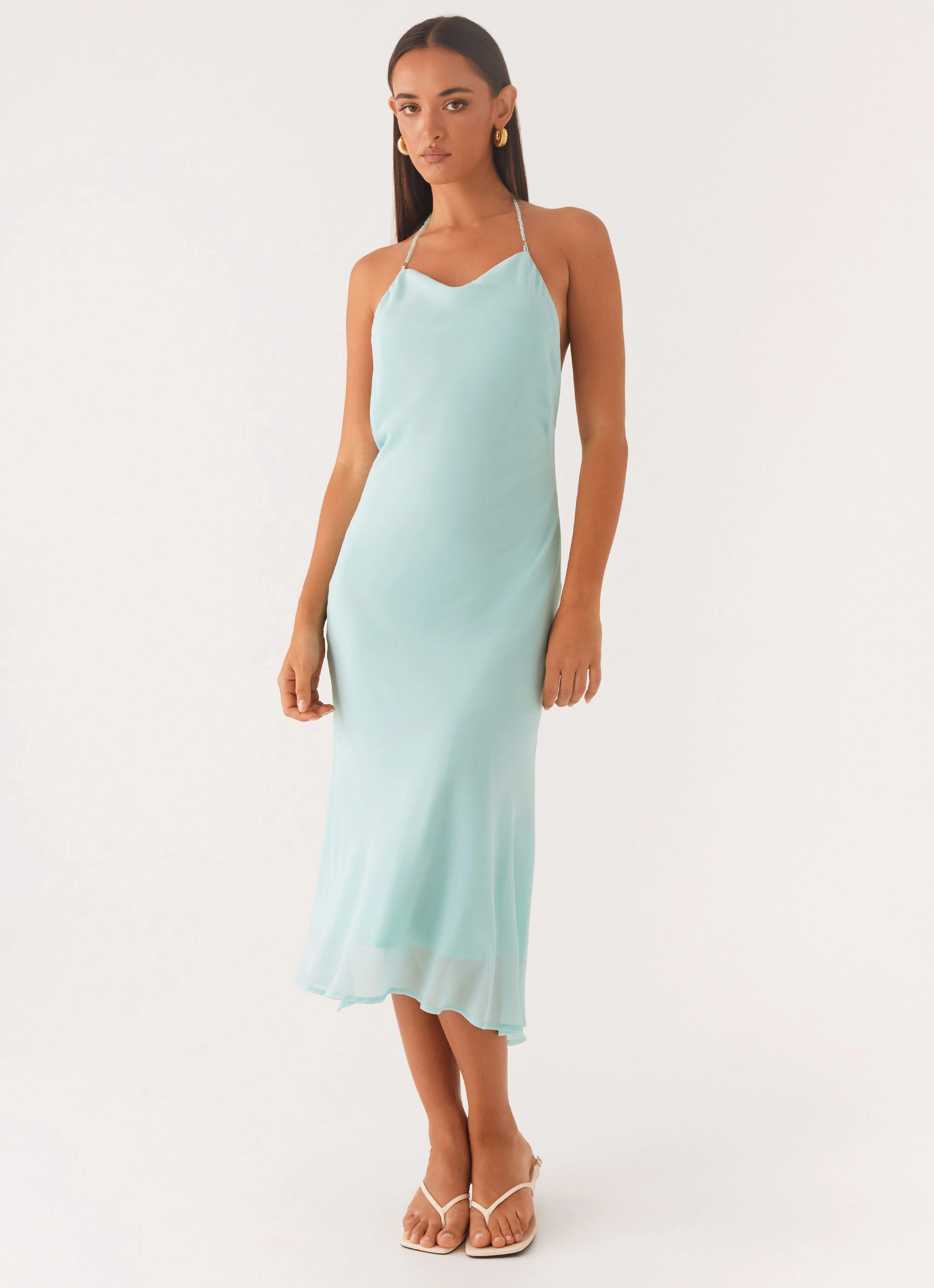 Chic Silhouette Deep Dive Midi Dress - Pale Blue