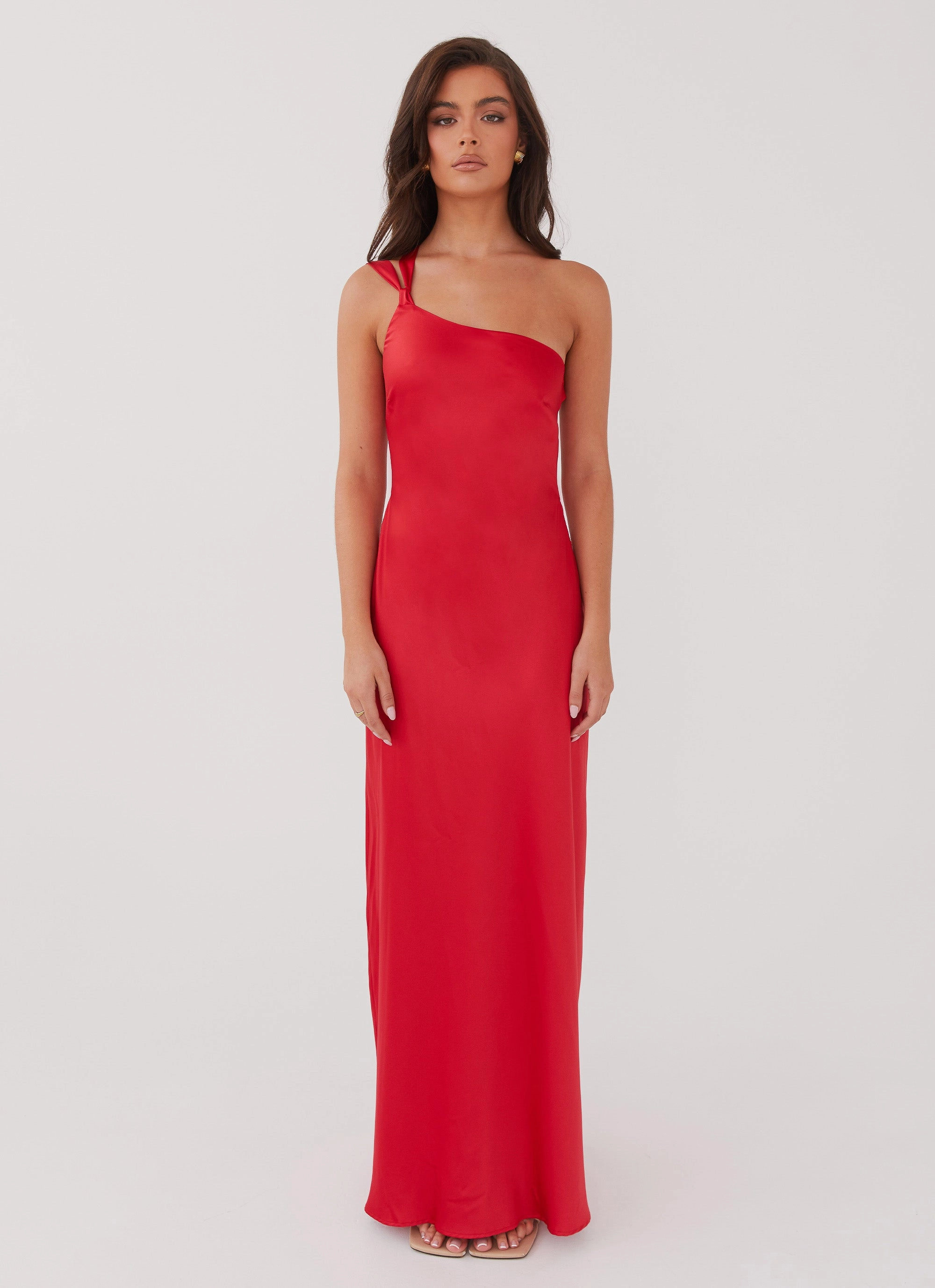 Delancy One Shoulder Maxi Dress - Rouge Red Relaxed-fit maxi dress Shape Hug