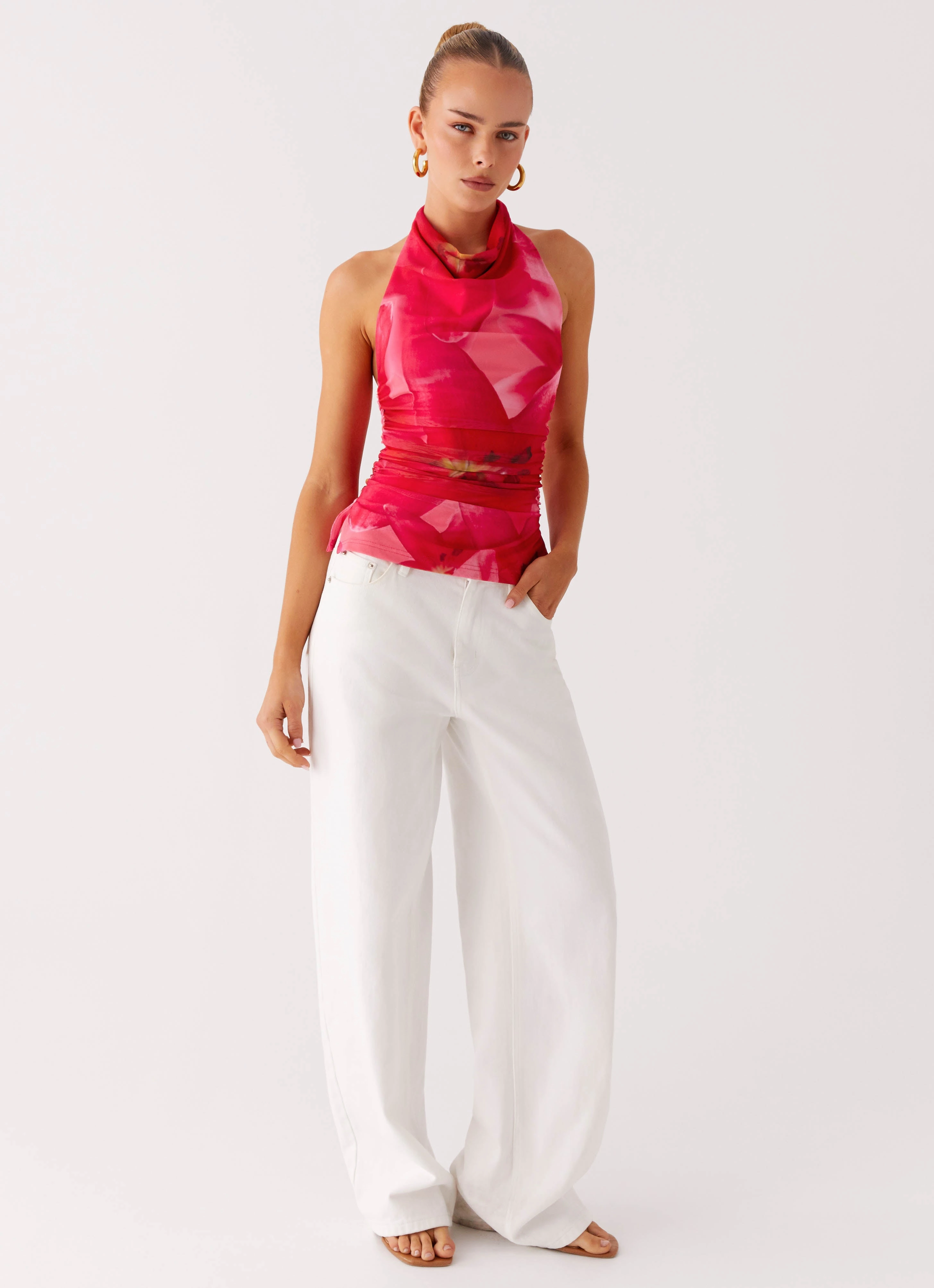 Delany Halter Top - Peach Watermelon Flower 3D Spacer Fabric Odor Resistant Finish