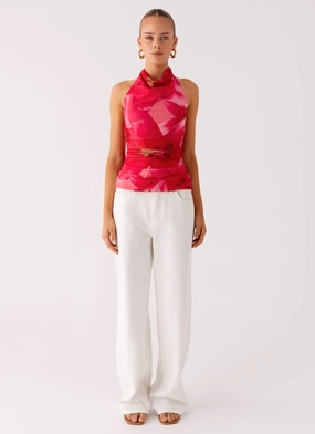 Delany Halter Top - Peach Watermelon Flower Hypoallergenic Lining Fleece Pullover Delany Halter Top - Peach Watermelon Flower