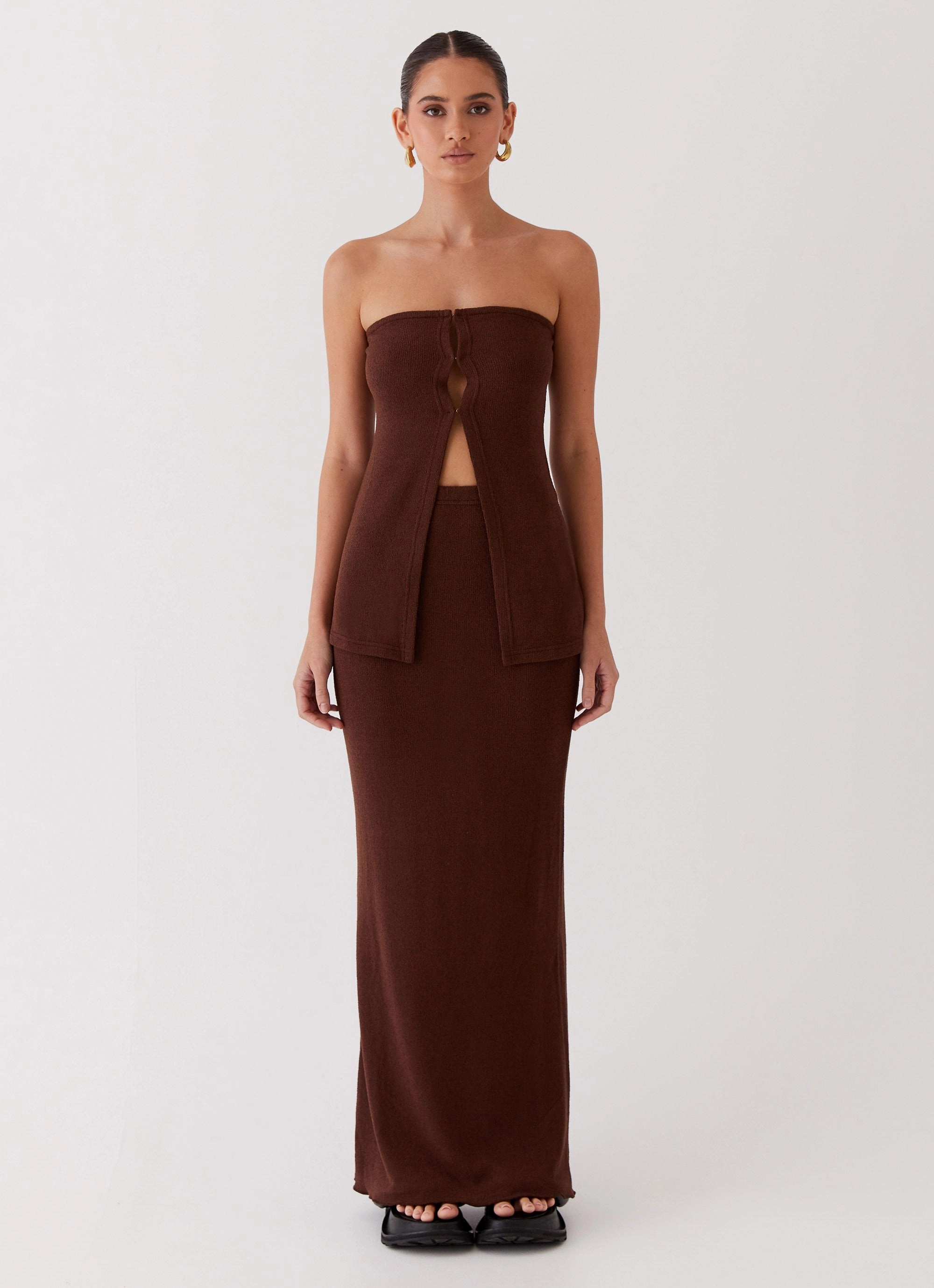 StretchComfort TactileWeave Delicate Lady Knit Top - Chocolate