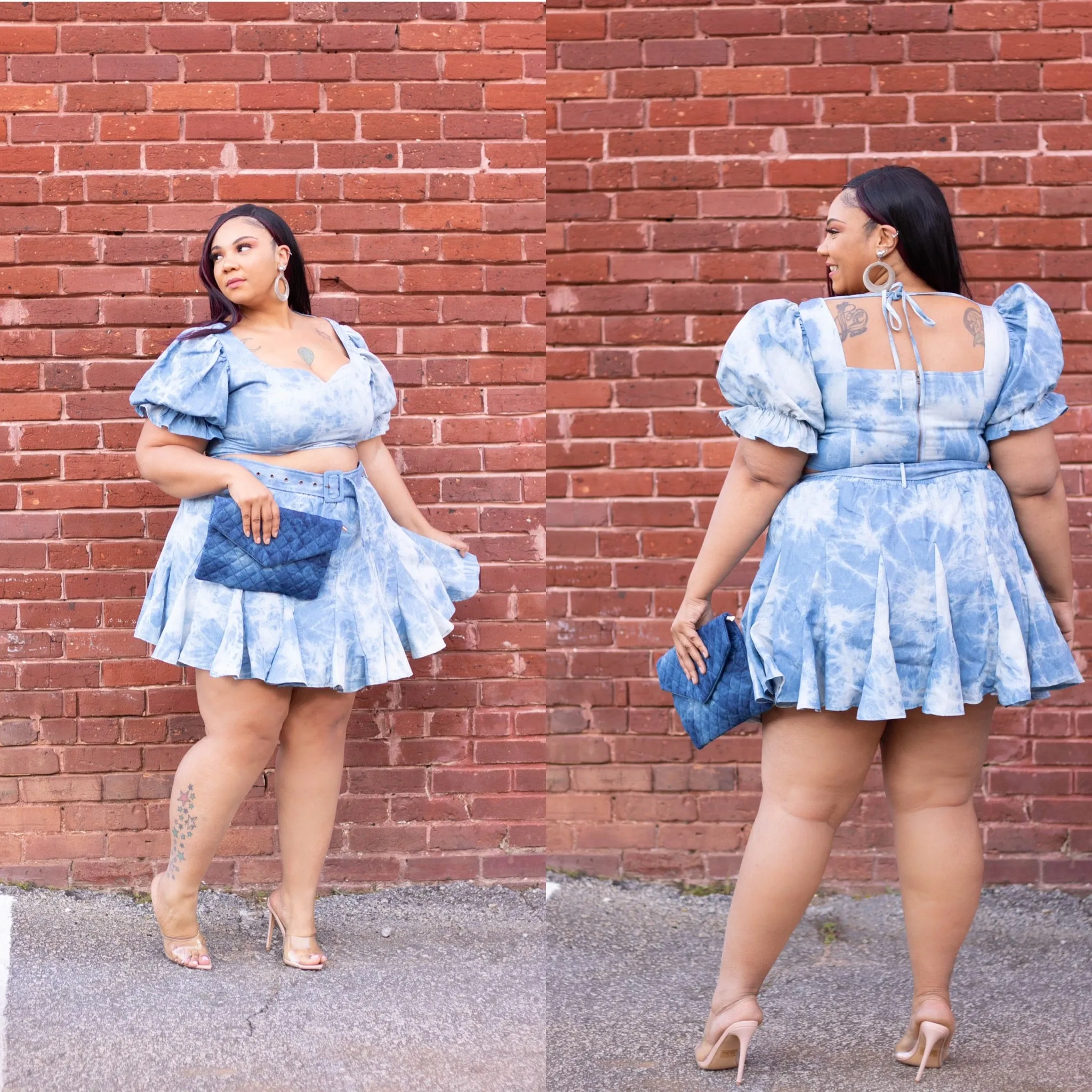 Denim 2 Piece Skirt Set (S-4X)
