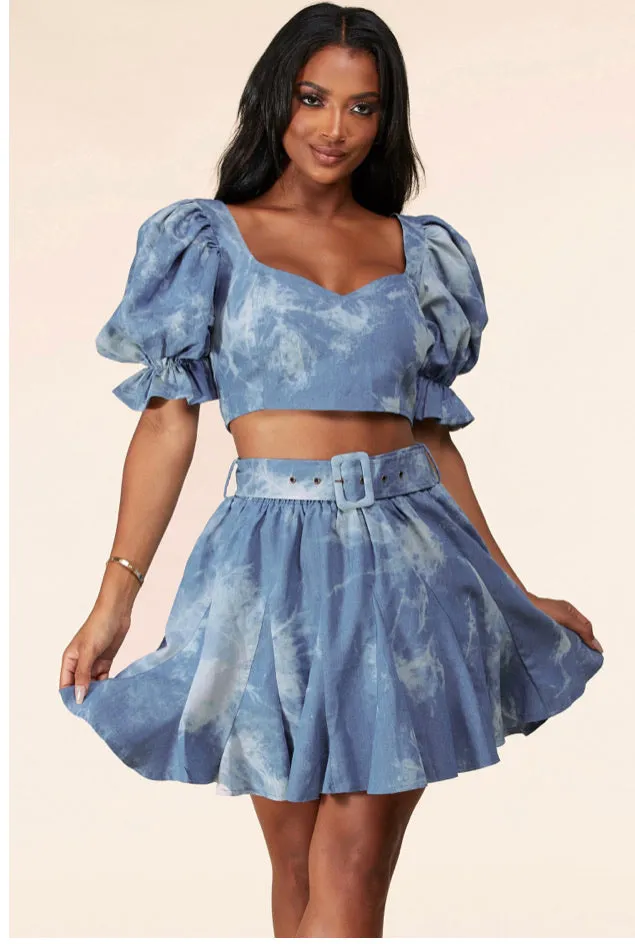 Denim 2 Piece Skirt Set (S-4X)