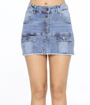 Denim Skirt with Button Fly