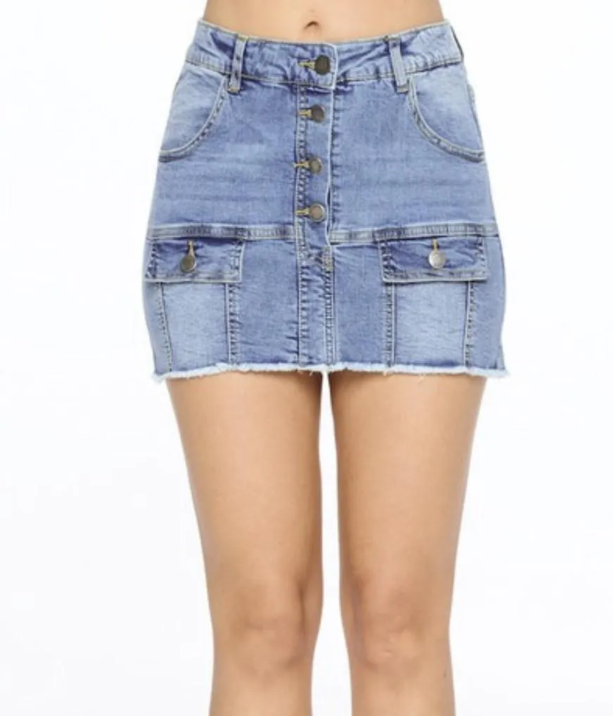 Denim Skirt with Button Fly