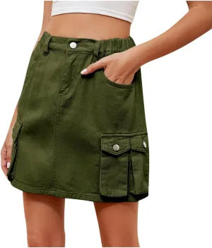Denim Skirts for Women Button Front Pockets Fashion Skirt Fashion Trendy Comfort Cargo Mini Jeans Skirt Outfit