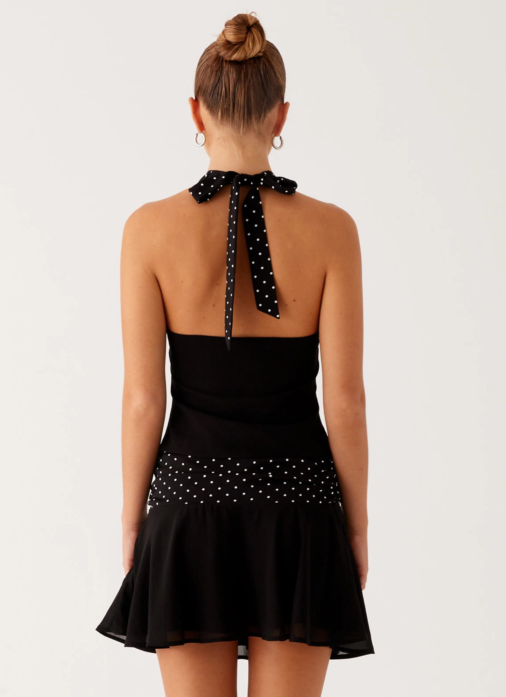 Breathable Microfiber Neutral Tone Stitching Devoted Halterneck Top - Black Polka Dot