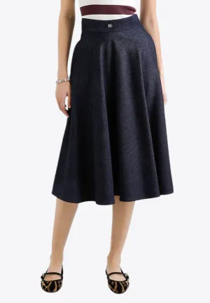 DG Logo Midi Denim Circle Skirt