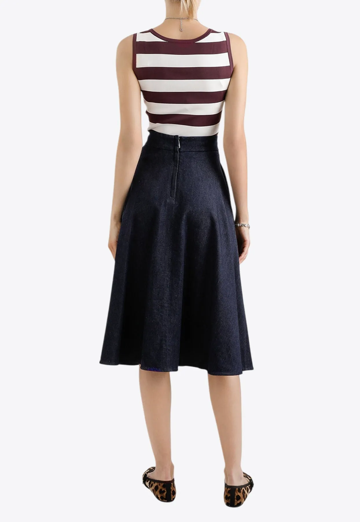 DG Logo Midi Denim Circle Skirt
