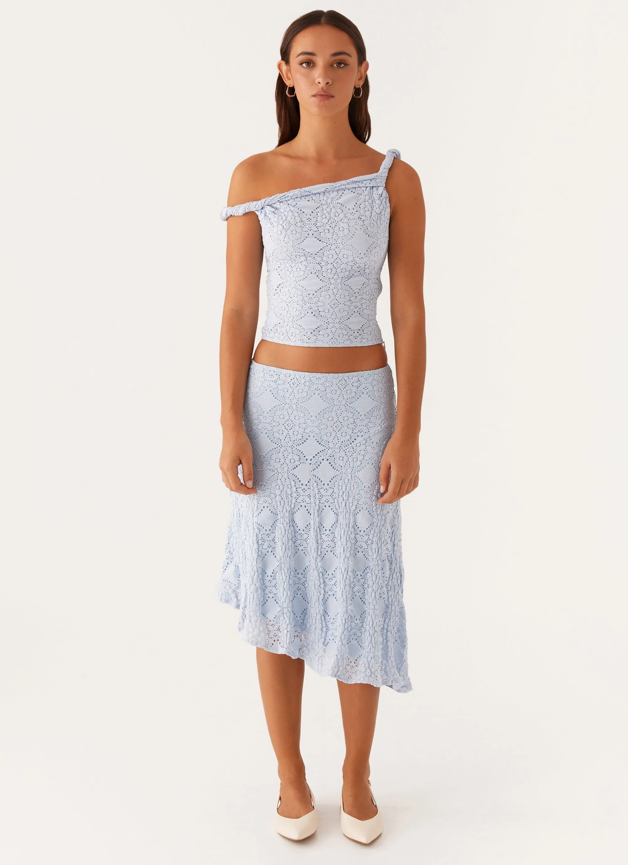 AdjustableWaistband Diamond Sky Midi Skirt - Blue