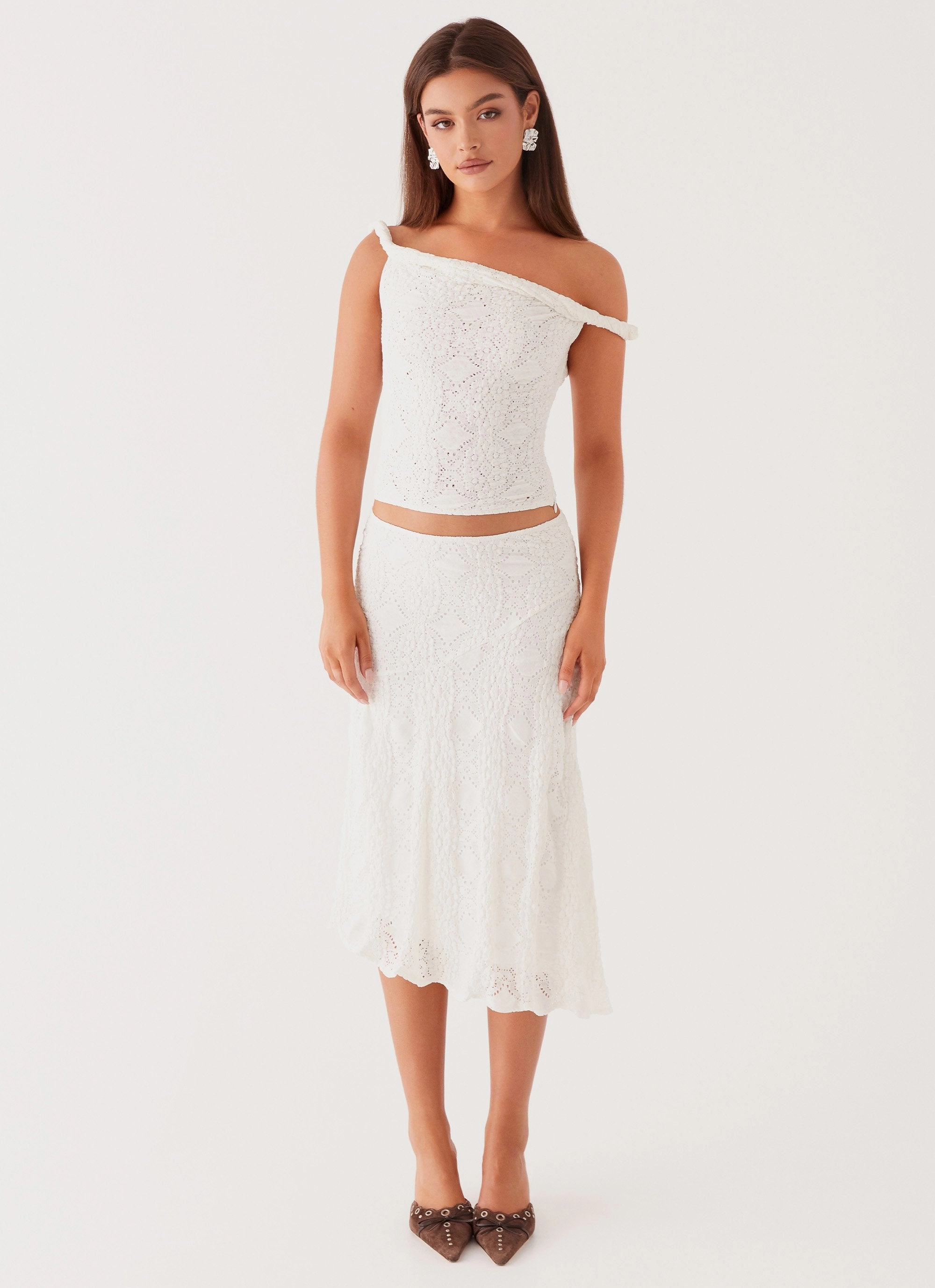 Breathable3DKnit Elegant Blouse Diamond Sky Top - White