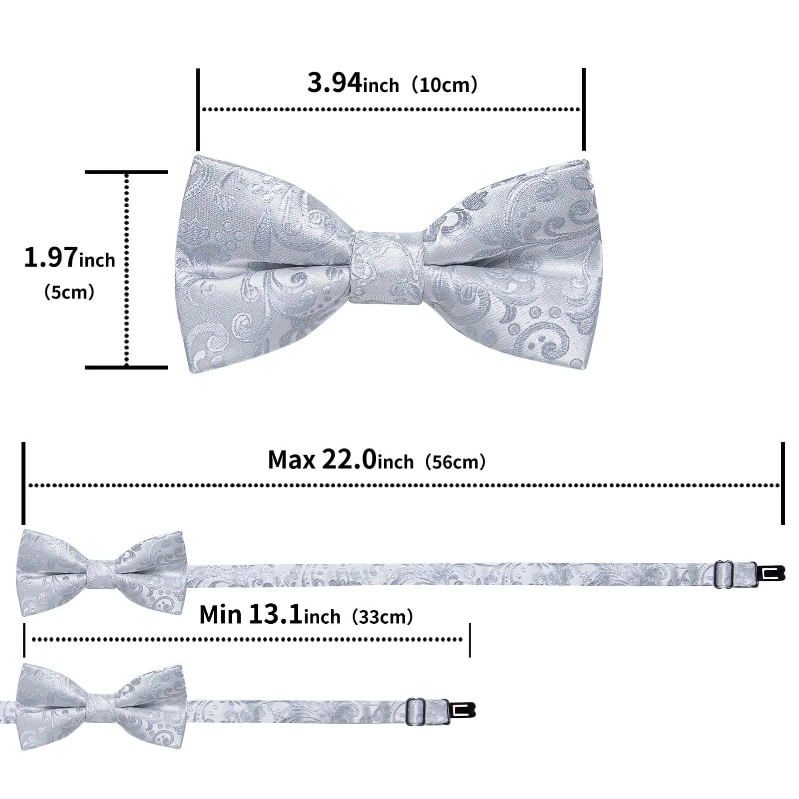 DiBanGu Kids Bow Tie Cloud Grey Floral Silk Pre-Bow Tie Hanky Set