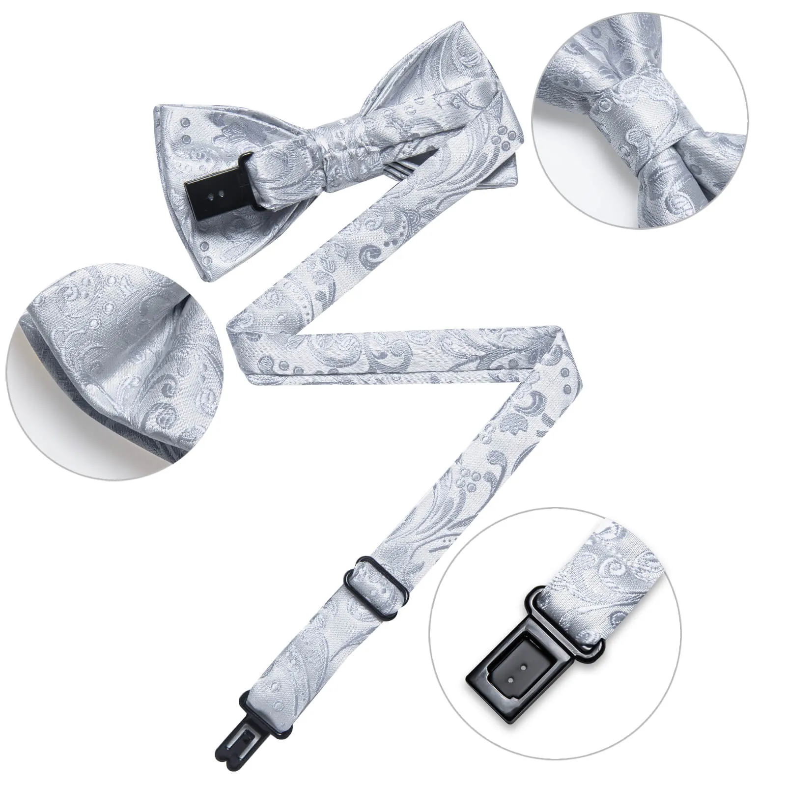 DiBanGu Kids Bow Tie Cloud Grey Floral Silk Pre-Bow Tie Hanky Set