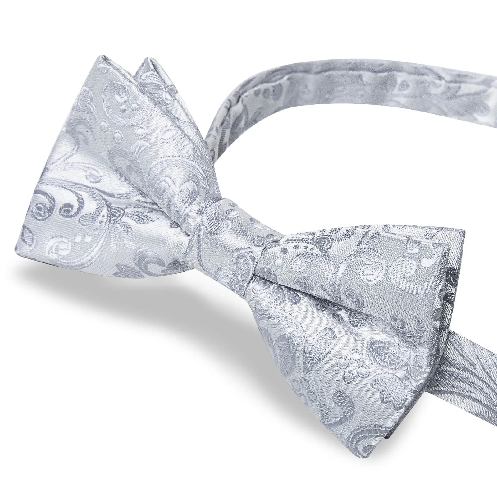 DiBanGu Kids Bow Tie Cloud Grey Floral Silk Pre-Bow Tie Hanky Set