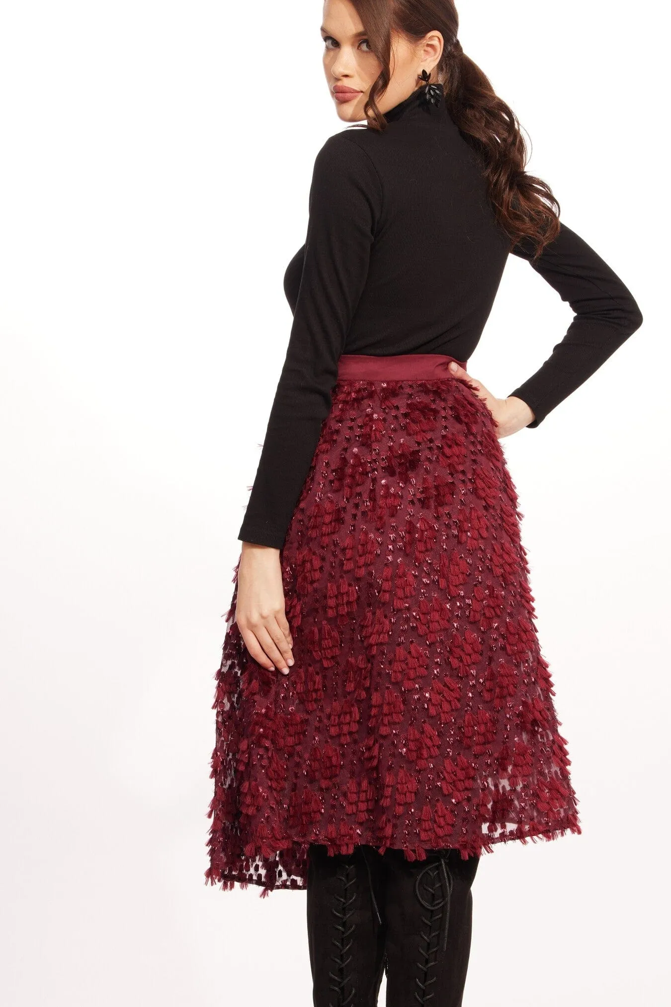 Airy Feel Embroidered Detail Dion Skirt ?C Sangria Fizz