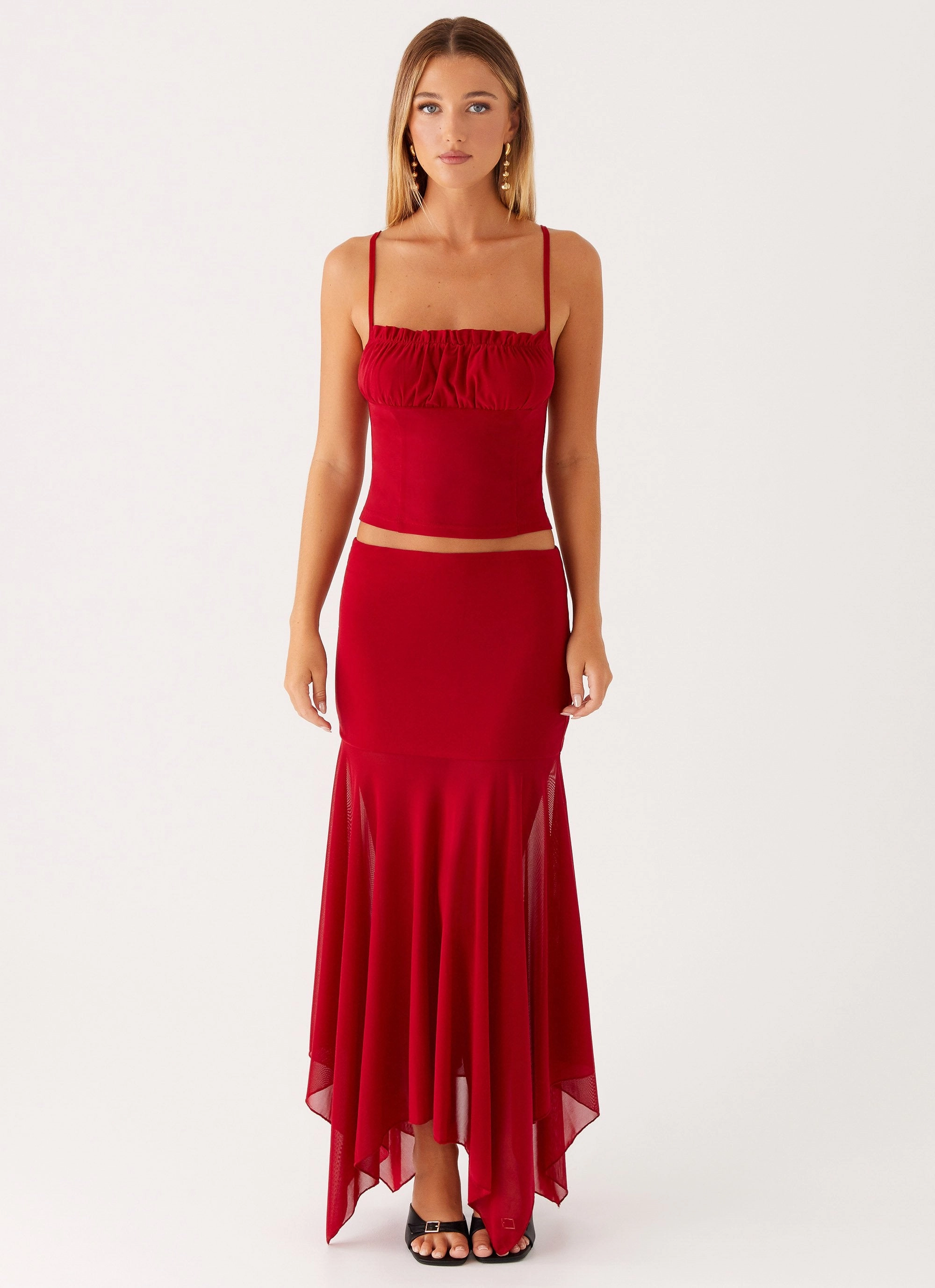 Dionne Top - Red Wrinkle Free Texture Hypoallergenic Fiber