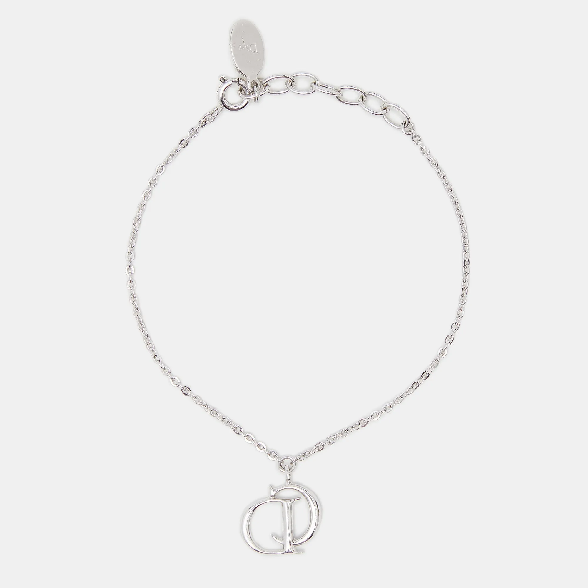DIOR CD Crystals Silver Tone Charm Bracelet