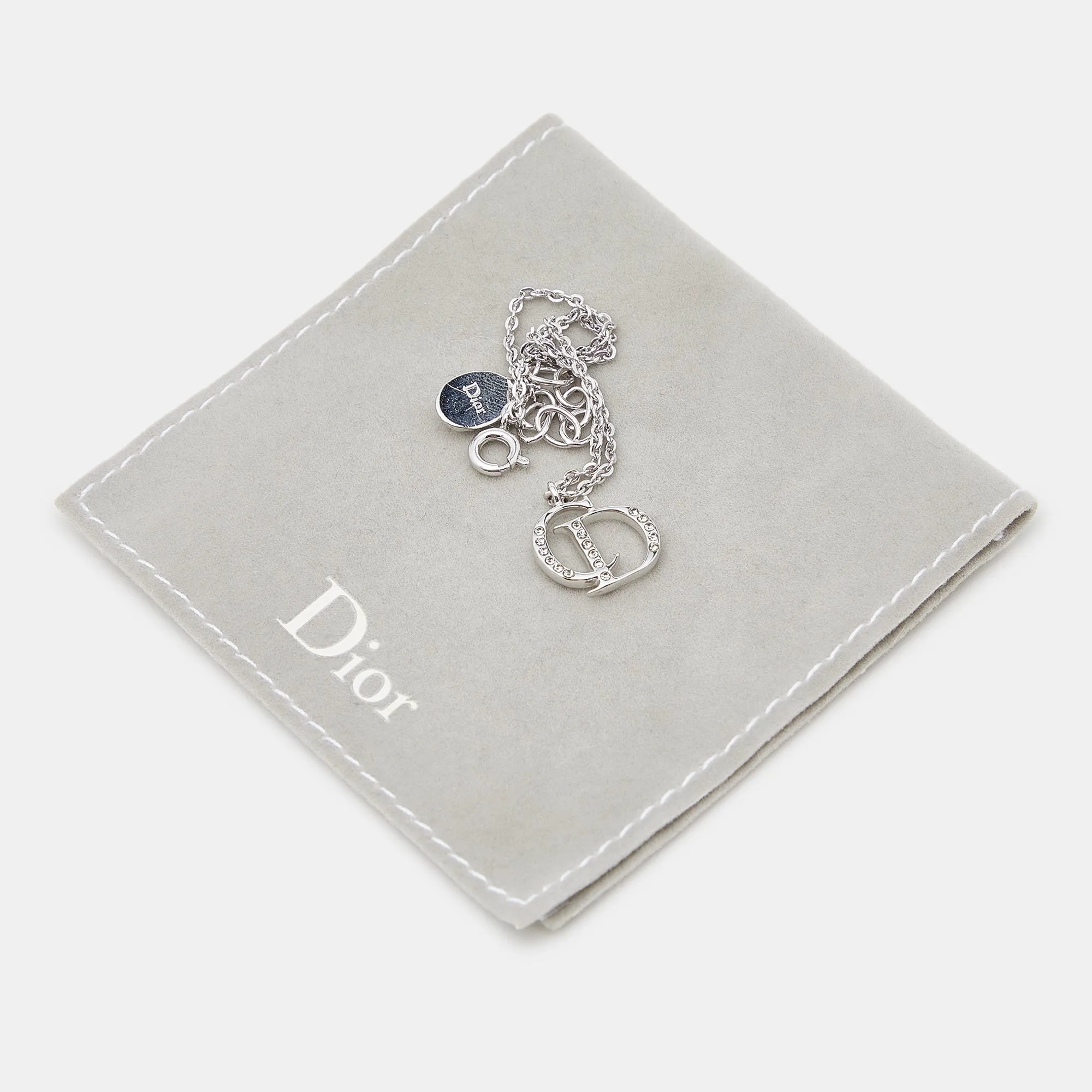 DIOR CD Crystals Silver Tone Charm Bracelet