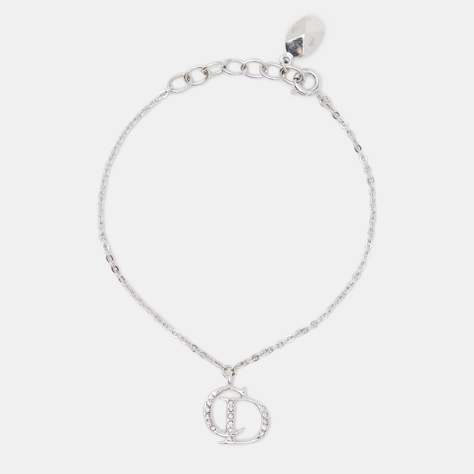 DIOR CD Crystals Silver Tone Charm Bracelet