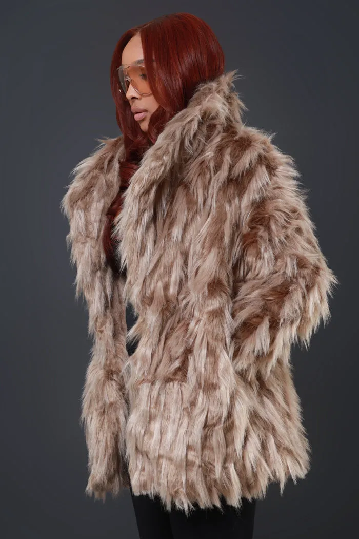 Directed By Faux Fur Belted Coat - Khaki