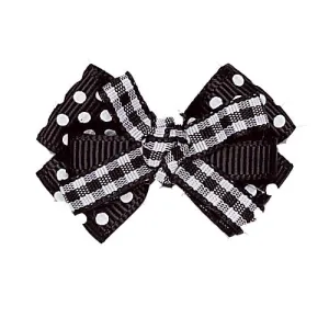 Dog Hair Bow- Black   White Gingham Polka Knot Barrette
