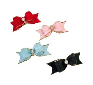 Dog Hair Bows-Satin Rhinestone Show Bow Barrettes