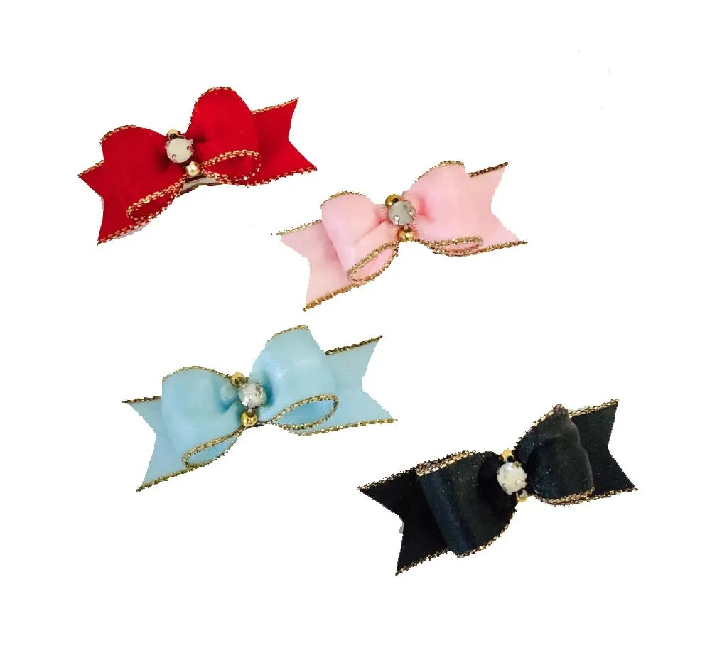 Dog Hair Bows-Satin Rhinestone Show Bow Barrettes