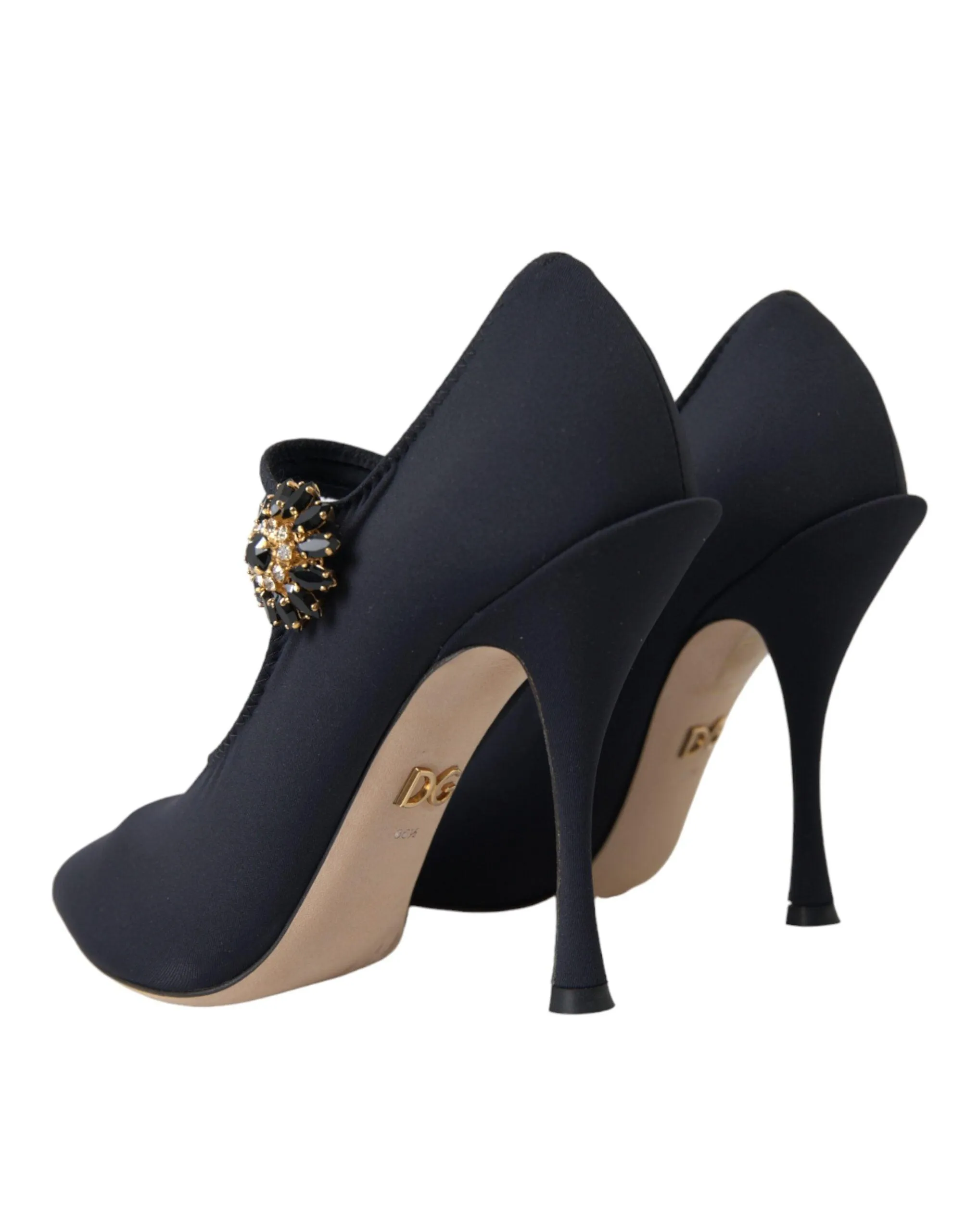Dolce & Gabbana Black Mary Jane Jersey Crystal Pumps Sko
