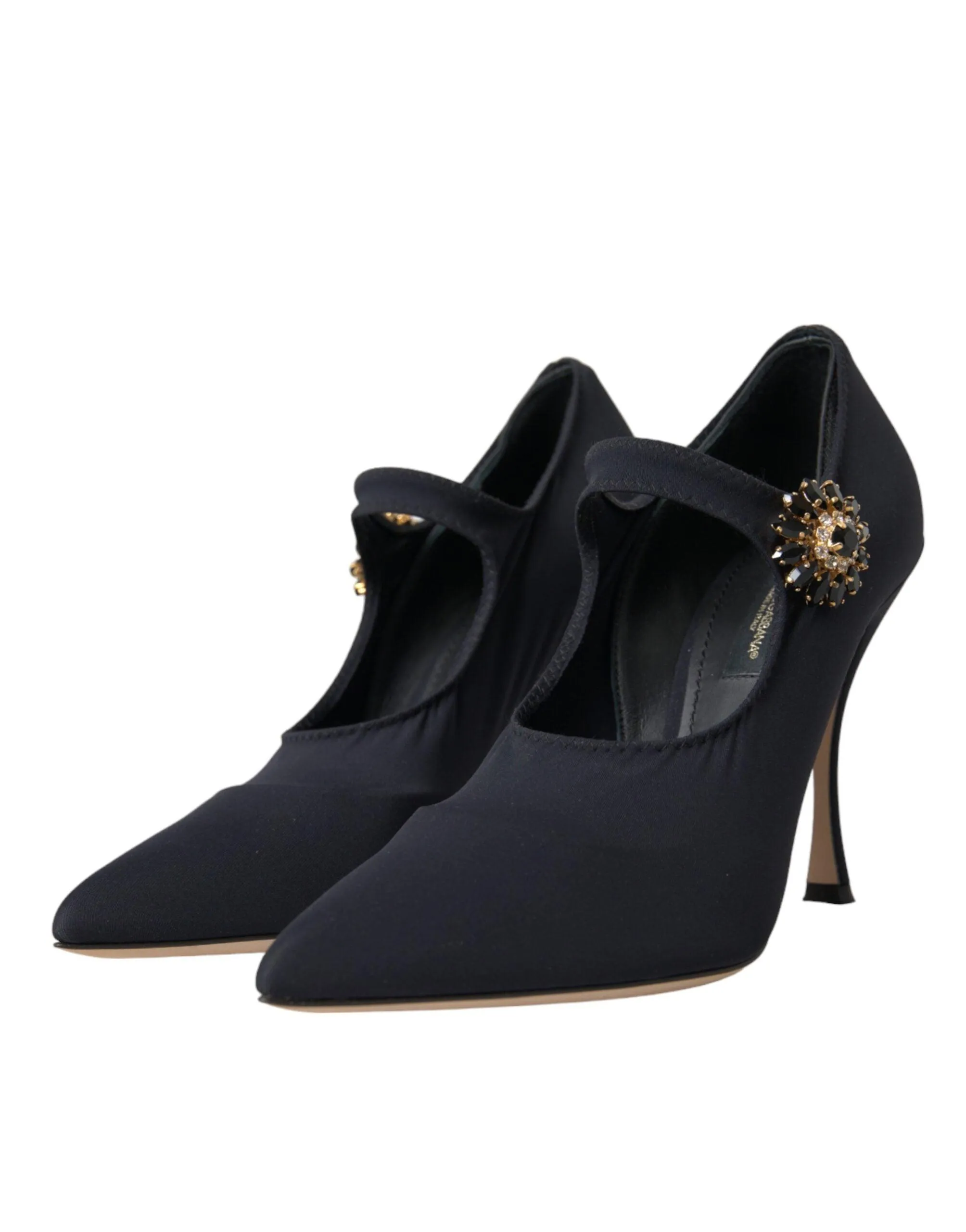 Dolce & Gabbana Black Mary Jane Jersey Crystal Pumps Sko