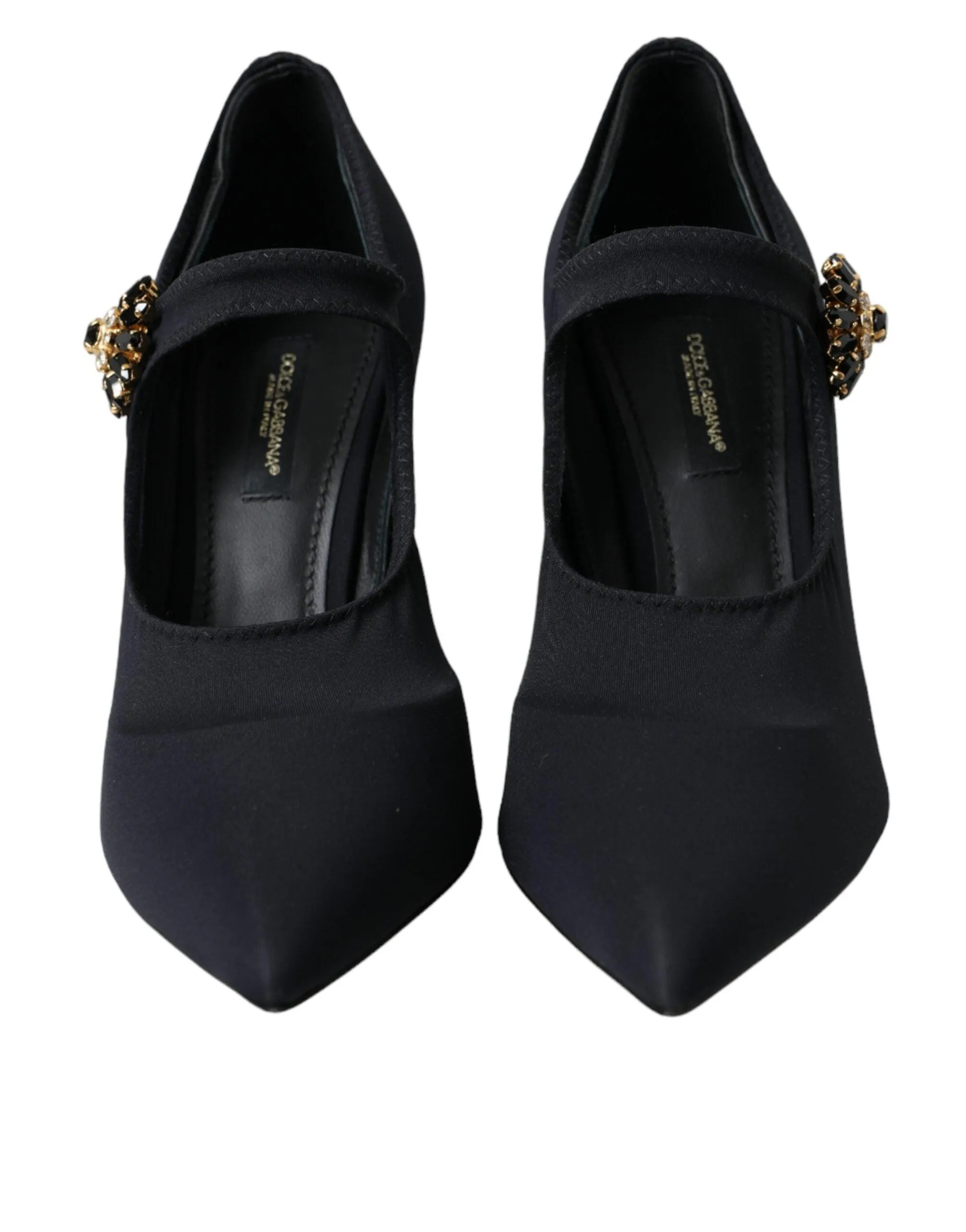 Dolce & Gabbana Black Mary Jane Jersey Crystal Pumps Sko