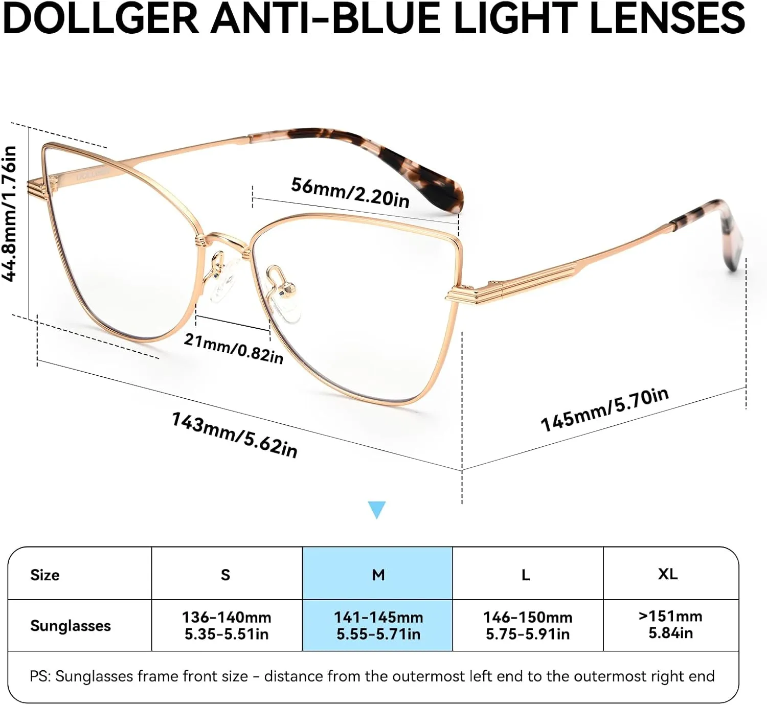 Dollger Blue Light Glasses for Woman Trendy Cat Eye Glasses Metal Frame Computer Bluelight Blocker Eyewear