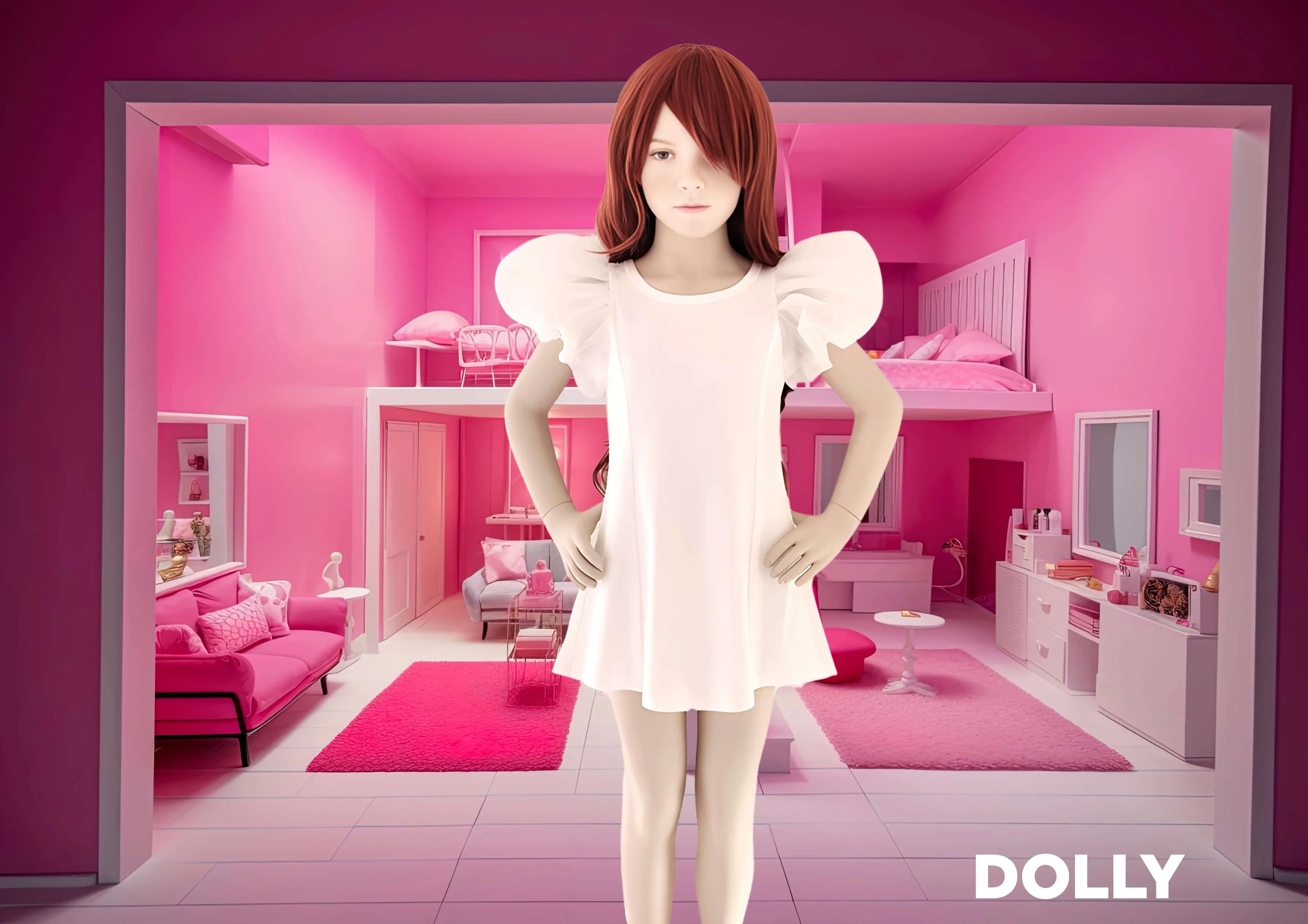 DOLLY WORLD SHORT PUFF SLEEVE ORGANZA DRESS WITH COTTON BODY white