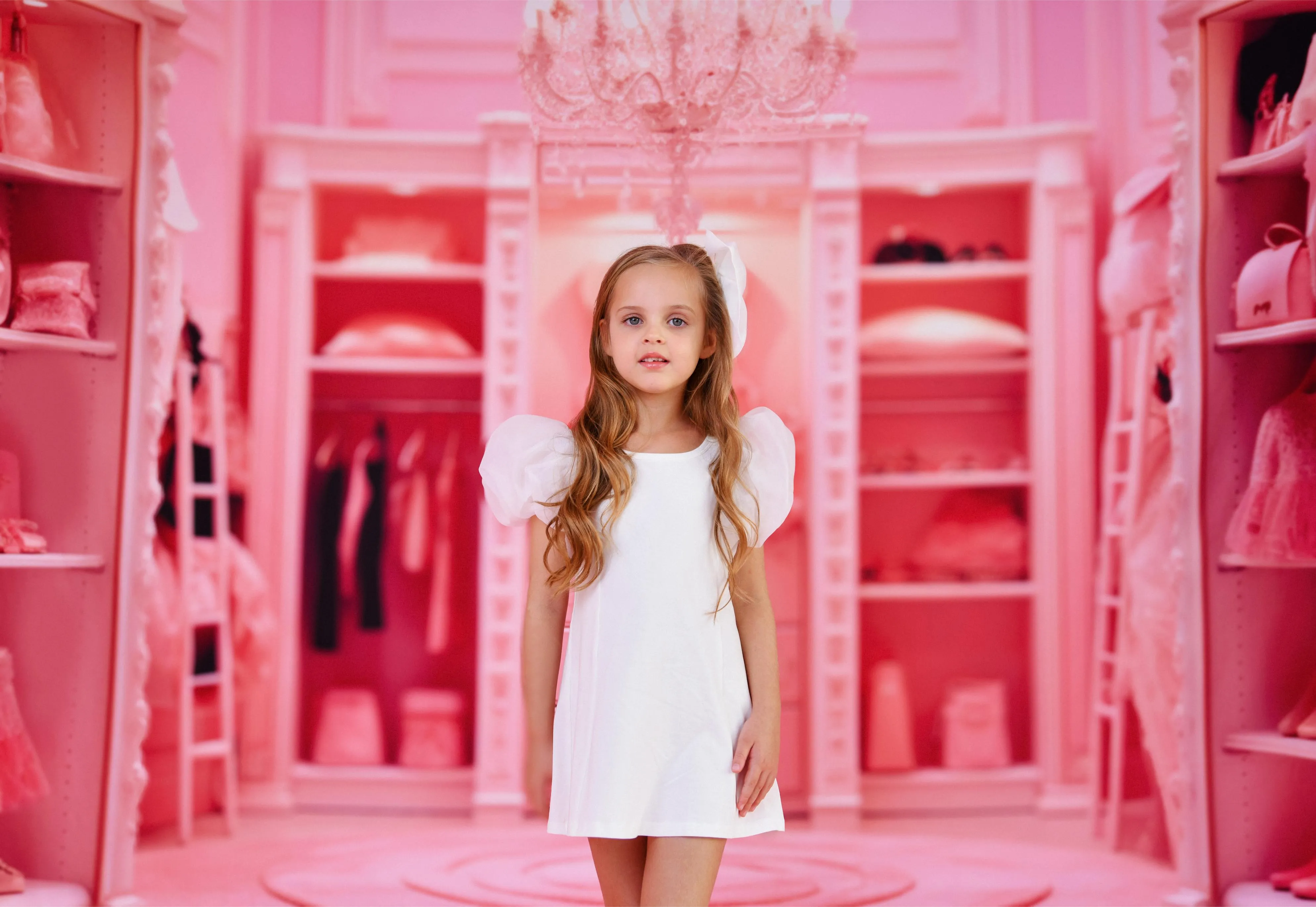DOLLY WORLD SHORT PUFF SLEEVE ORGANZA DRESS WITH COTTON BODY white