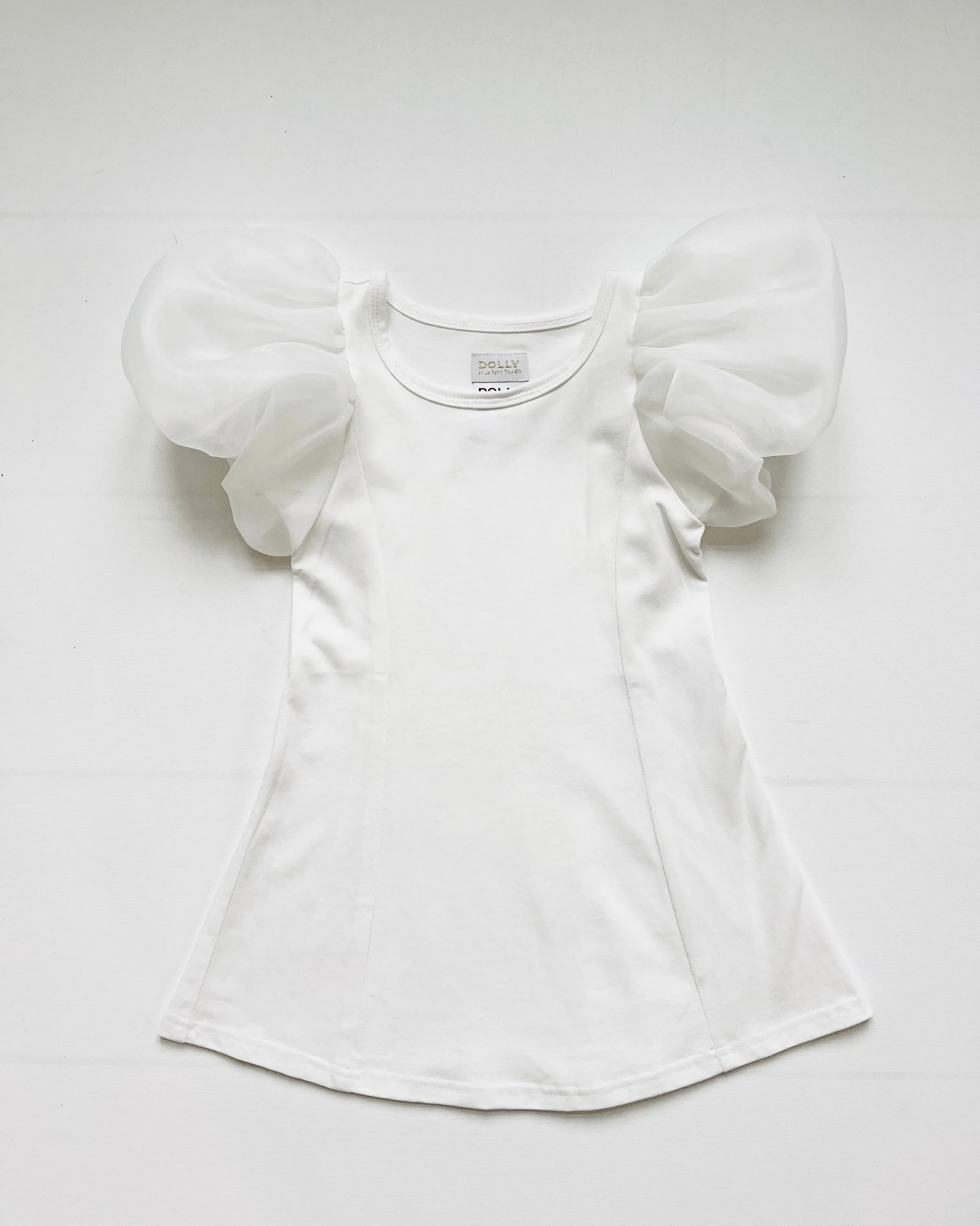 DOLLY WORLD SHORT PUFF SLEEVE ORGANZA DRESS WITH COTTON BODY white